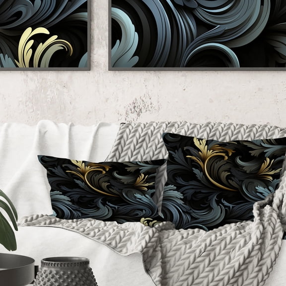 Designart "Elegant Ebony With Black And Gold Paisley I" Paisley Printed Throw Pillow