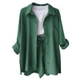 thumbnail image 4 of DailyTrove Women's Long Sleeve Button-Front Shacket & Short Set - Solid Color, Casual Style, Spring & Street Wear,Green, 4 of 6
