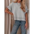 thumbnail image 5 of Women's Knit Crochet Short Sleeve Round Neck Ruffled Hem Pullover Fall Sweater for Casual Summer Gray M, 5 of 8