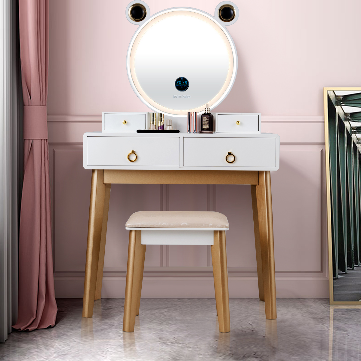 Costway Vanity Dressing Table Set Touch Screen Dimming Mirror - image 2 of 10