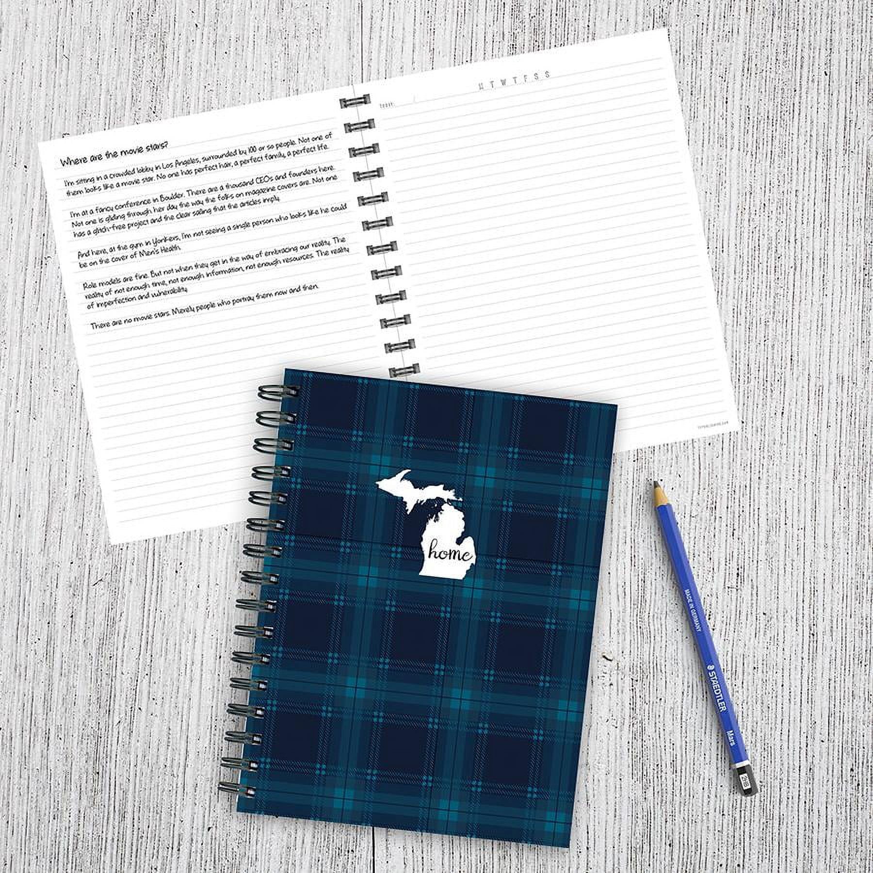 Michigan Blue Plaid Journal - 7x9 State Pride Spiral Lined Journal - for Adults, Kids, Students