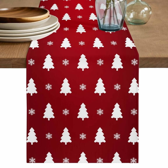 Christmas Tree Table Runner 70 Inches, Red Winter Xmas Snowflake Farmhouse Bed Runner Dresser Scarves Tabletop for Indoor Outdoor Parties/Ceremony/Banquet, 13" x 70"