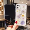 thumbnail image 6 of Case for iPhone 12 Pro Max 6.7 inch, Bling Glitter Sequin Handmade Real Dried Flower Leaf Embedded Pressed Floral Flexible Soft Rubber Gel TPU Protective Bumper Back Cover - Light Blue, 6 of 8