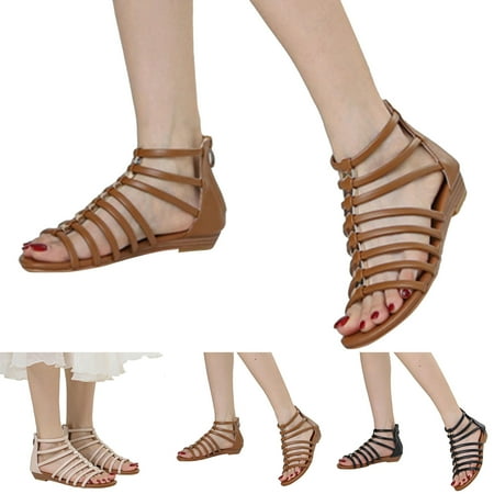 

Aayomet Sandals for Women Women Sandals Roman Style Fashion Casual Comfortable Wedge Heel Thick Soled Sandals Brown 8