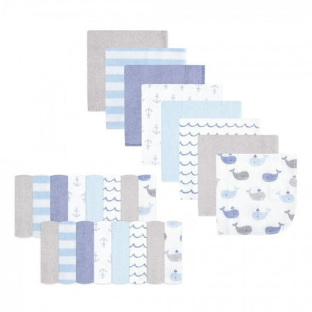 Hudson Baby Infant Boy Rayon from Bamboo Washcloth Bundle, Blue Whales, One Size