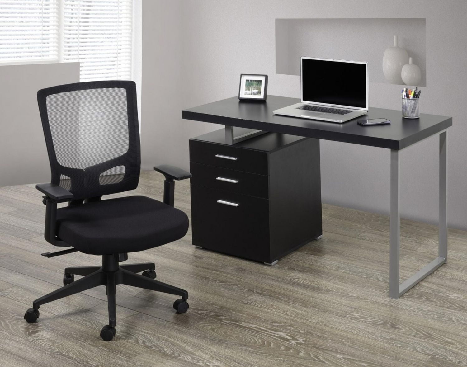 Amira Office Desk and Chair Set, Black