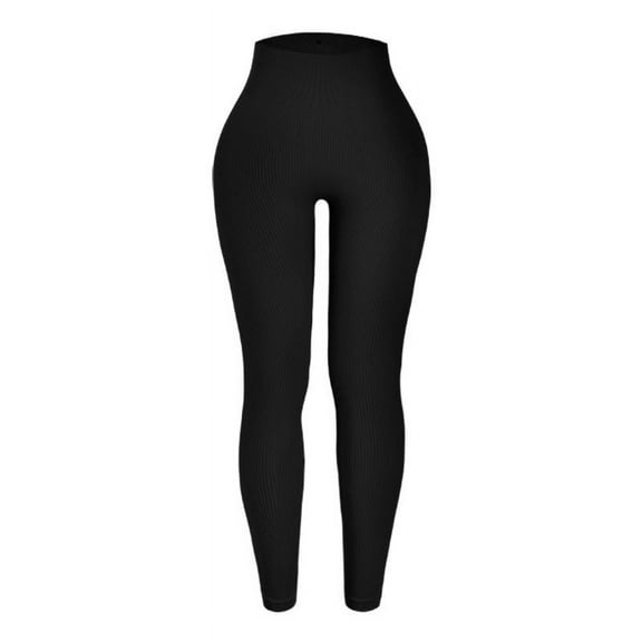 Black Women's High Waist Stretch Bottoms, Ribbed Seamless Fitness Leggings, Solid Color Yoga Pants, Soft Comfortable Breathable Sports Running Pants