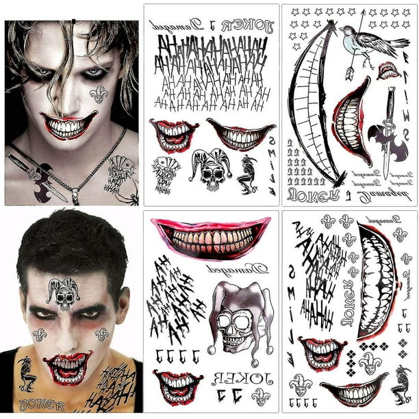 8 Large Sheets Temporary Tattoos, Suicide Squad Temporary Tattoo Joker Harley Quinn Tattoo Bow