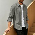 thumbnail image 7 of Loose Fit Button Up Shirt Jacket For Men, Solid Lapel Long Sleeve Casual Top, Fall Daily Layering Pocket Shacket, 7 of 7
