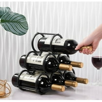 6 Bottle Small Wine Rack Countertop, Modern Metal Wine Bottle Holder, Tabletop Storage, Black