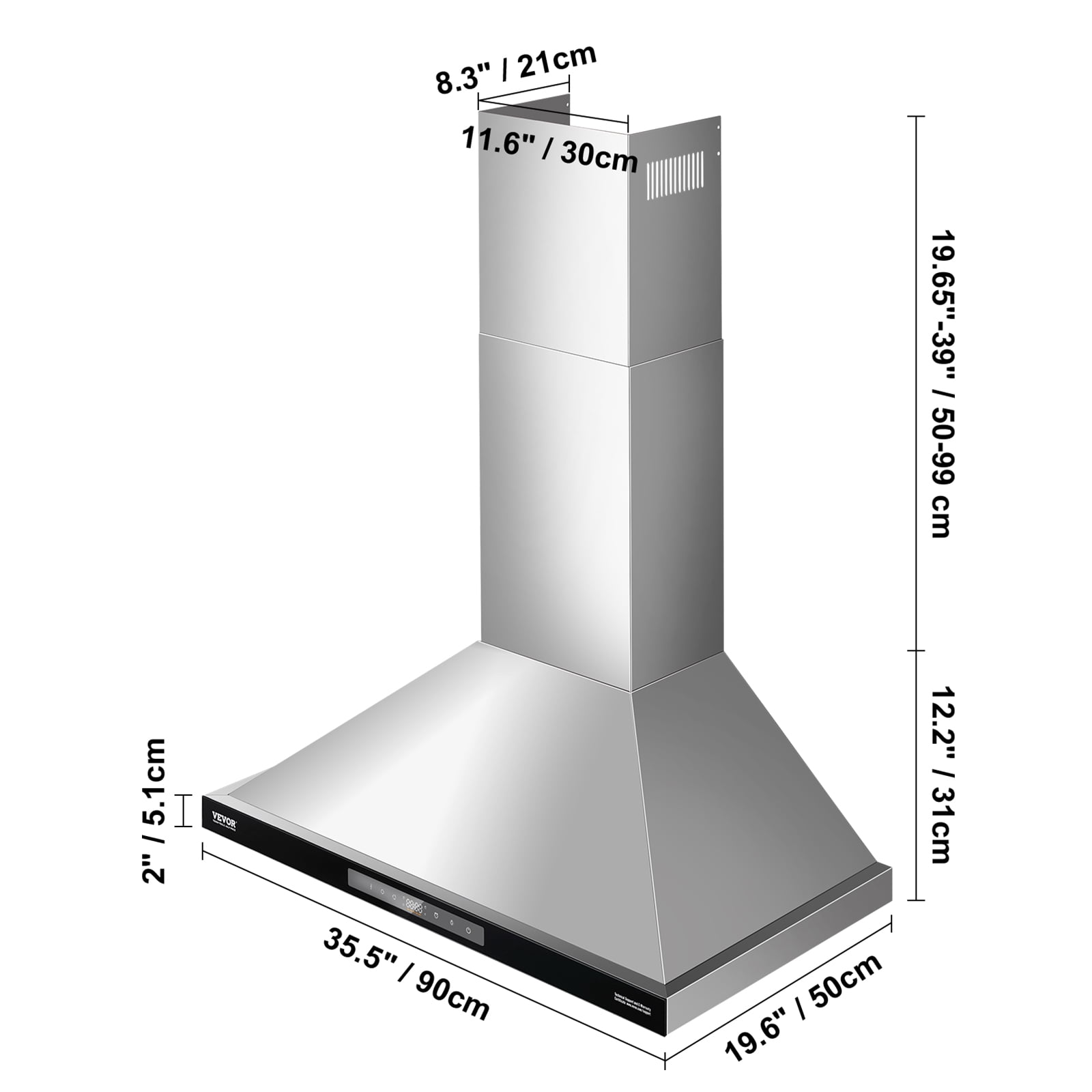 VEVOR Wall Mount Range Hood, 36 inch Chimney-Style Ceiling Mount Vent, 800 CFM Stainless Steel Kitchen Stove Hood with Gesture & Touch Control, LED Light, Baffle Filters, Ducted/Ductless Convertible