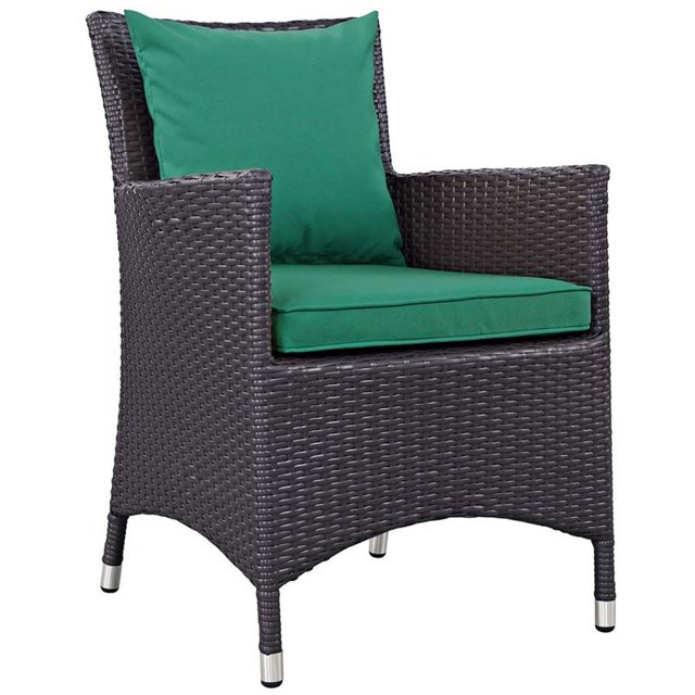 Modway Convene Aluminum and Rattan Patio Dining Armchair in Espresso/Green