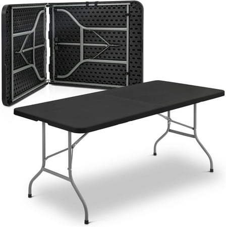 Plastic Folding Table with Handle for Indoor Outdoor, 6 Foot Utility Commercial Craft Foldable Table for Party Events, Black