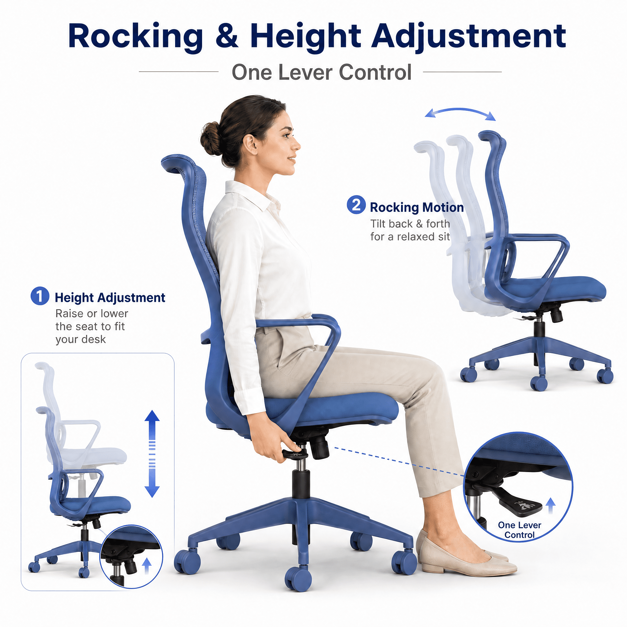Homy Casa Ergonomic Mesh Office Chair with Adjustable Lumbar Support, High Back Swivel Desk Chair