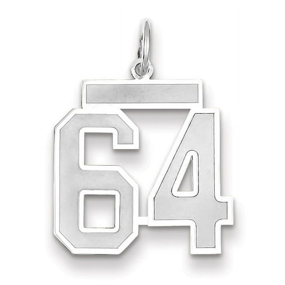 14k White Gold Satin Brush Finish Medium Size Number 64 Charm Pendant