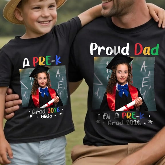 Personalized Pre-K Graduation Shirt 2026 - Custom Photo Kids & Proud Dad Matching Shirts, Pre K Grad Tee with Name, Family Graduation Outfit 2026