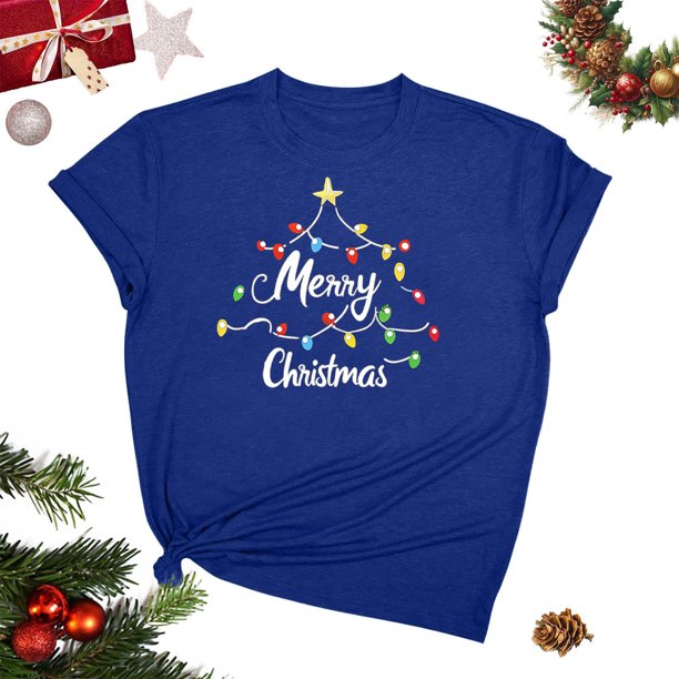 Blusas para las Mujeres Casual, Navidad Impresión Cuello Redondo Blusa de Moda, Fiesta de Fiesta Camiseta Top