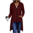 thumbnail image 4 of Edvintorg Women Jacket Full Zip Hooded Long Split Coat Lightweight Long Sleeve Casual Tunic Outerwear with Pocket Womens Clothing Wine S, 4 of 8