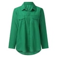 thumbnail image 4 of Charmgo Womens Shirts, Womens Casual Shirts Long Sleeve Roll Up Boyfriend Style Lapel V Neck Casual Work Blouses Womens Button Down Shirt Dress Shirts for Women Green XL, 4 of 5