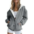 thumbnail image 4 of Lightweight Hoodies for Women, Yigetop Women's Long Sleeved Loose Casual Button Pocket Cardigan Hoodie Sweatshirt Jacket Grey S, 4 of 8