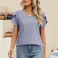 thumbnail image 4 of WIZUTIZ Tops for Women Holiday Saving Vintage Cotton Blend Elegant Basic Blouse Short Sleeve Breathable Ladies Tshirts Pure Colour V-Neck Tee Fluffy Athletic Tshirt Cozy Style Solid Shirts Tops Pur, 4 of 6