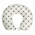 thumbnail image 1 of Cat Travel Pillow Neck Rest, Classical Checkered Pattern with Cat Kitty Dog Paws Footprints Geometrical Design, Memory Foam Traveling Accessory Airplane and Car, 12", Cream Black, by Ambesonne, 1 of 3