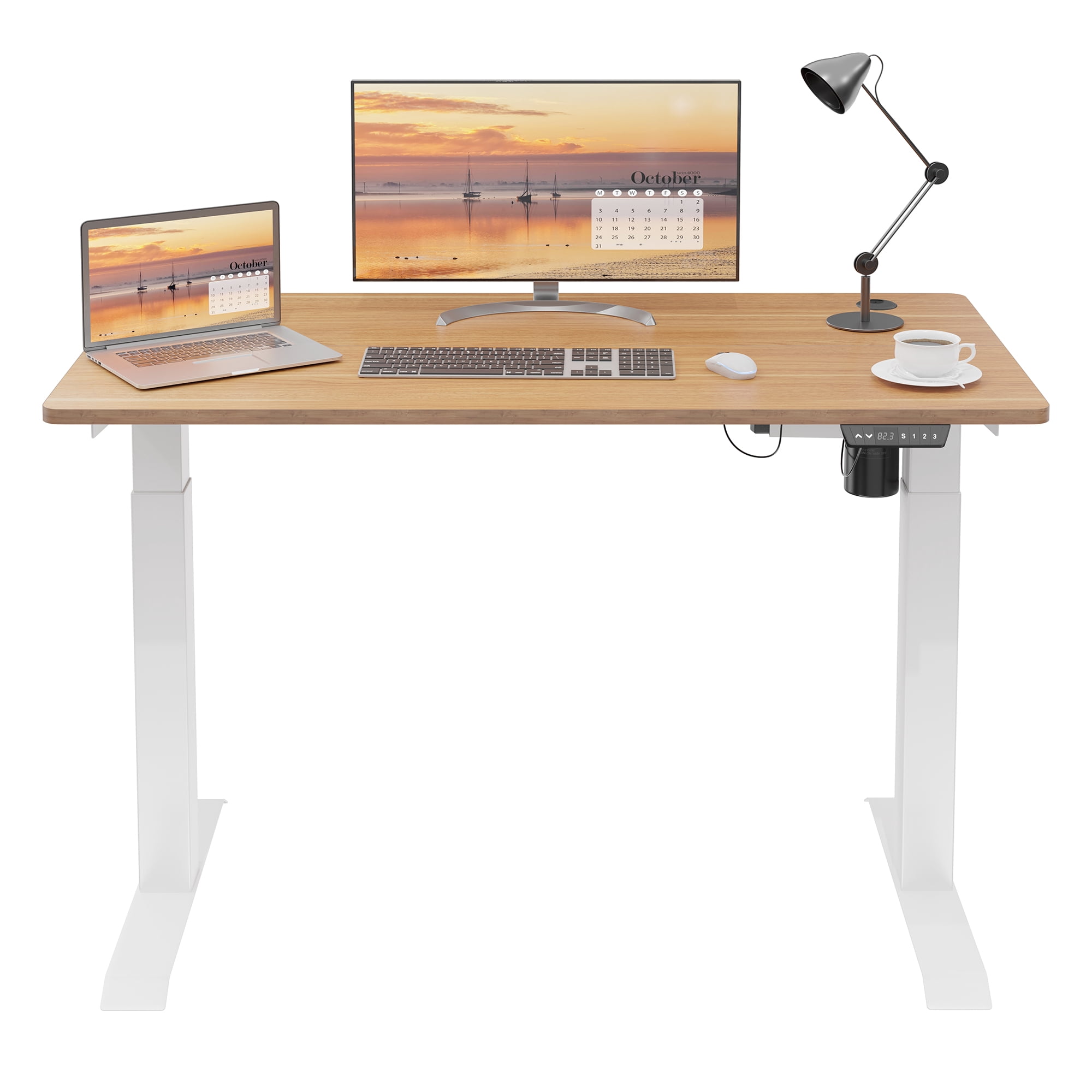 Sobaniilo 48" x 24" Height Adjustable Electric Standing Desk W/ Memory Controller W/ Splice Board (Maple Top + White Frame)