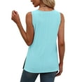 thumbnail image 3 of Olyvenn Tank Top for Women Loose Fit Eyelet Summer Tops Flowy Sleeveless Blouses Pleated Square Neck Curved Hem Fashion Light Blue XL, 3 of 8