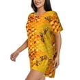 thumbnail image 2 of "Wukai Bees on Hive Honeycomb Women's Pajama Set - Short-Sleeve Top and Shorts with Elastic Waistband and Pockets for Loungewear, Yoga, and Casual Wear-Large, 2 of 8