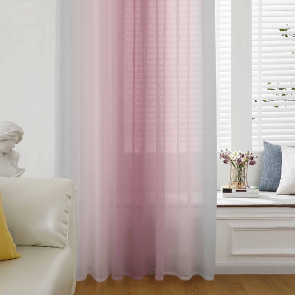 Pink Grey Ombre Sheer Curtains 96 Inches Long for Living Room/Bedroom, Farmhouse Gradient Minimalist Rod Pocket Voile Kitchen Curtains & Drapes Window Treatment 1 Panel, 52"W x 96"L