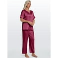 thumbnail image 6 of DAKIMOE Womens Silk Satin Pajama Sets Short Sleeve Pjs V Neck Pajamas for Women with Long Pant S to XL, 6 of 8