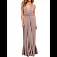 thumbnail image 3 of Vestido Maxi Sin Mangas, de Cintura Alta, Color Liso, con Tirantes Cruzados en la Espalda y Múltiples Usos para Mujer. Caqui S, 3 of 7