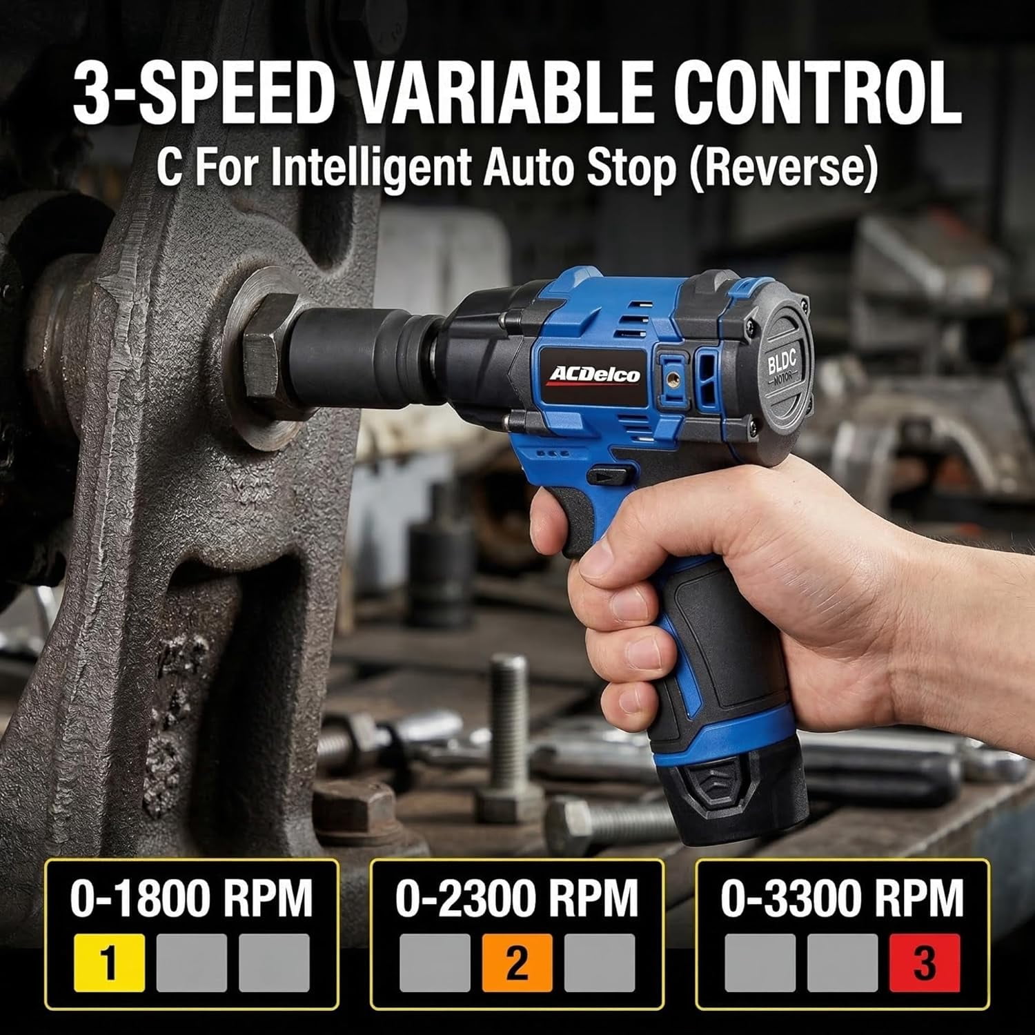 ACDelco G12 Series 12V Brushless 3/8 inch Cordless Impact Wrench 140 ft-lbs 190 Nm Max Torque 3600 RPM 4-Mode Intelligent Control Compact Body Bare Tool Only ARI12186-3T