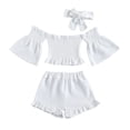 thumbnail image 1 of Gupgi Off Shoulder Flare Sleeves Tops + Ruffle Shorts + Bowknot Headband, 1 of 8