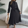 thumbnail image 5 of MORTTIC Women's Elegant High Neck Long Sleeve Belted Pleated Maxi Dress - Solid Color Flowy Office Dress for Spring & Fall, 5 of 7