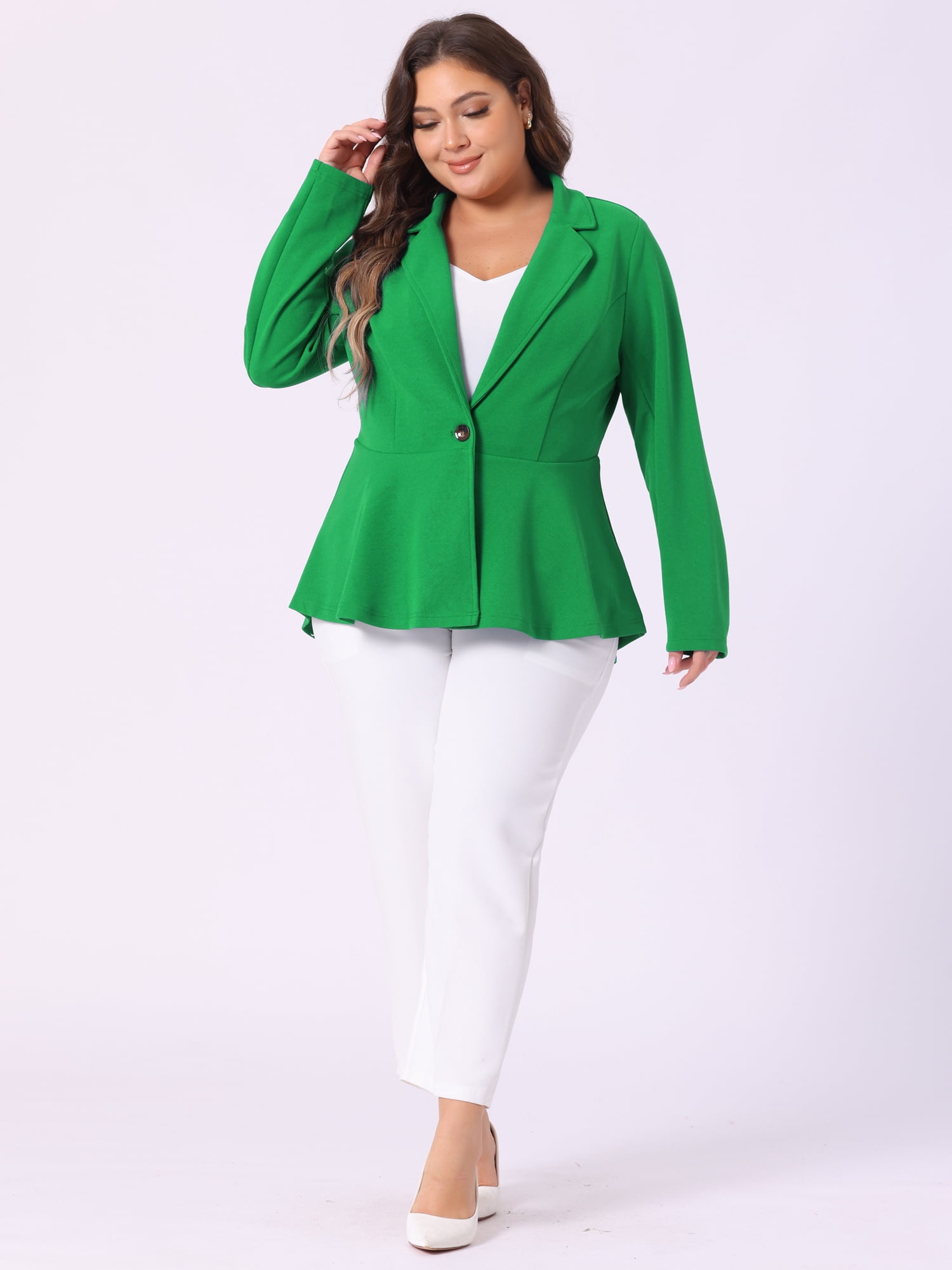 DARING DIVA Women's Plus Size Blazer Notch Panel Business Casual Suit Jacket 4X Green