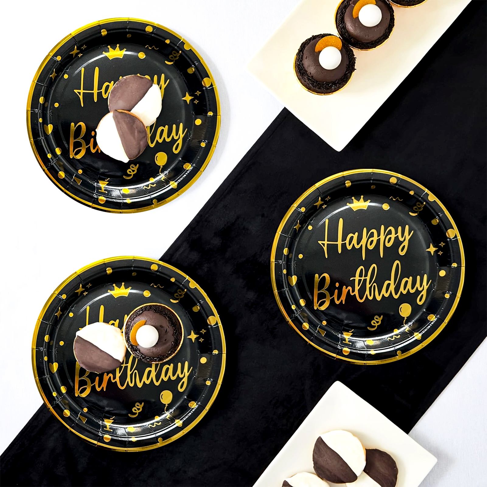 VETPW 201-Piece Black and Gold Tableware Party Set photo 5