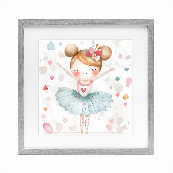 Stupell Industries Cute Ballerina with Hearts Gray Framed Print Under Glass, design by Creative Studio
