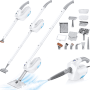 10-in-1 Detachable Handheld Steamer & Floor Steam Mop, 350ml Tank, 10s Fast Heat-Up, 2 Steam Levels for Hardwood, Tile, Grout, Carpet -Pure White