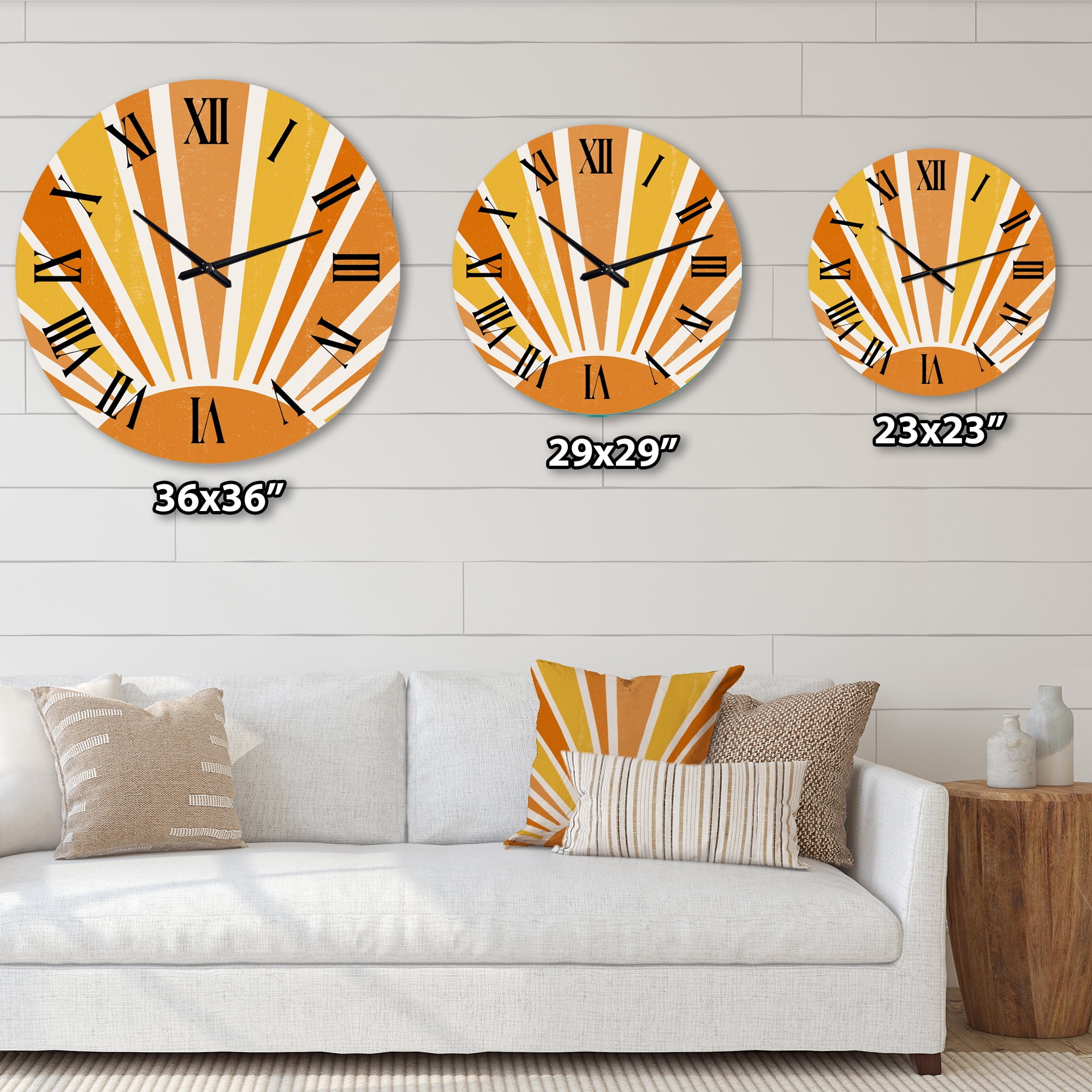 Designart 'Minimalist Bright Shining Orange Sun Rays Ii' Modern Wall Clock
