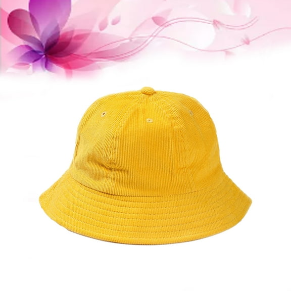 Pretyzoom Fisherman Cap Unisex Bucket Hat Casual Corduroy 1Set for Camping Adults Yellow