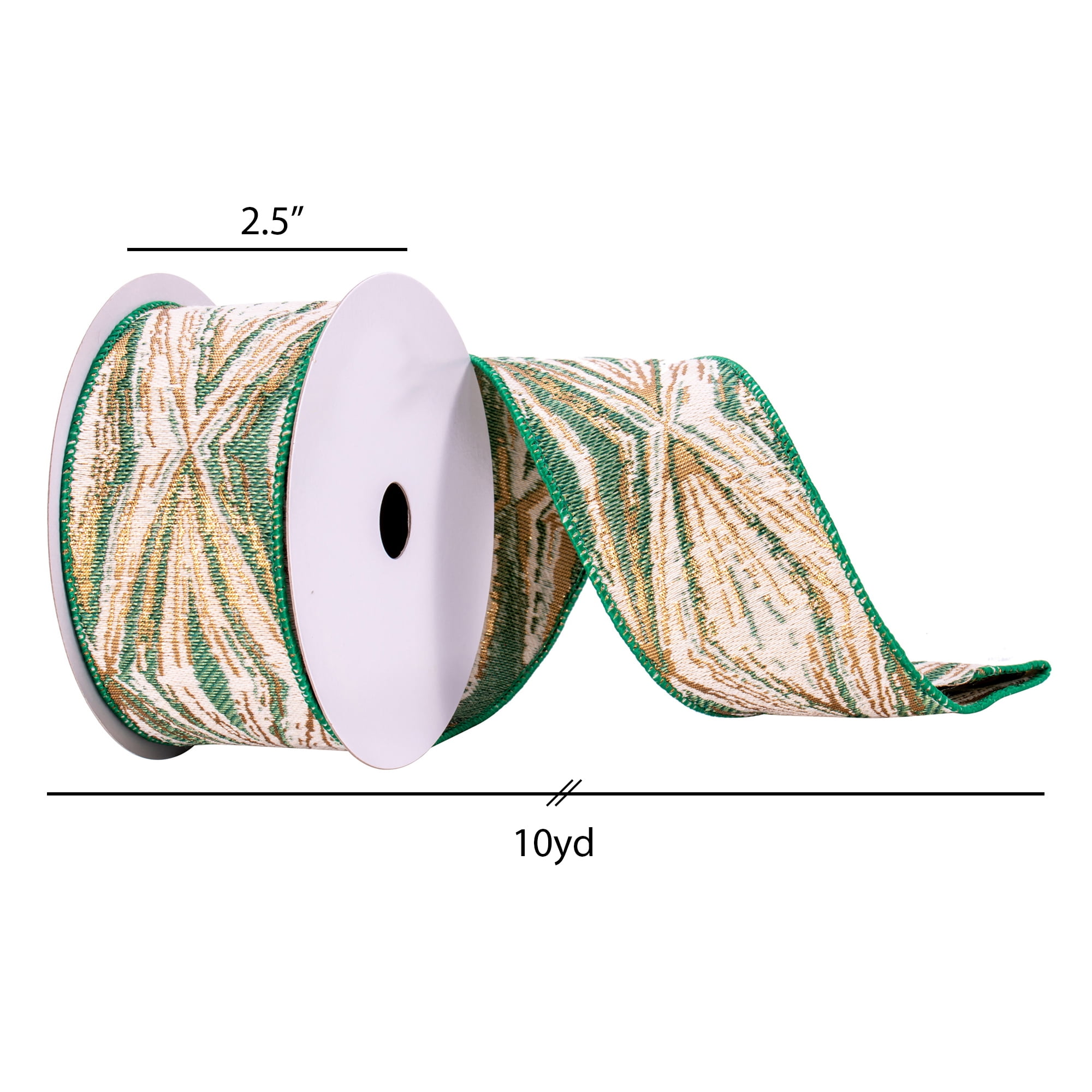 Vickerman 2.5" x 10 Yards Green/Cream/Champagne Diamonds Ribbon