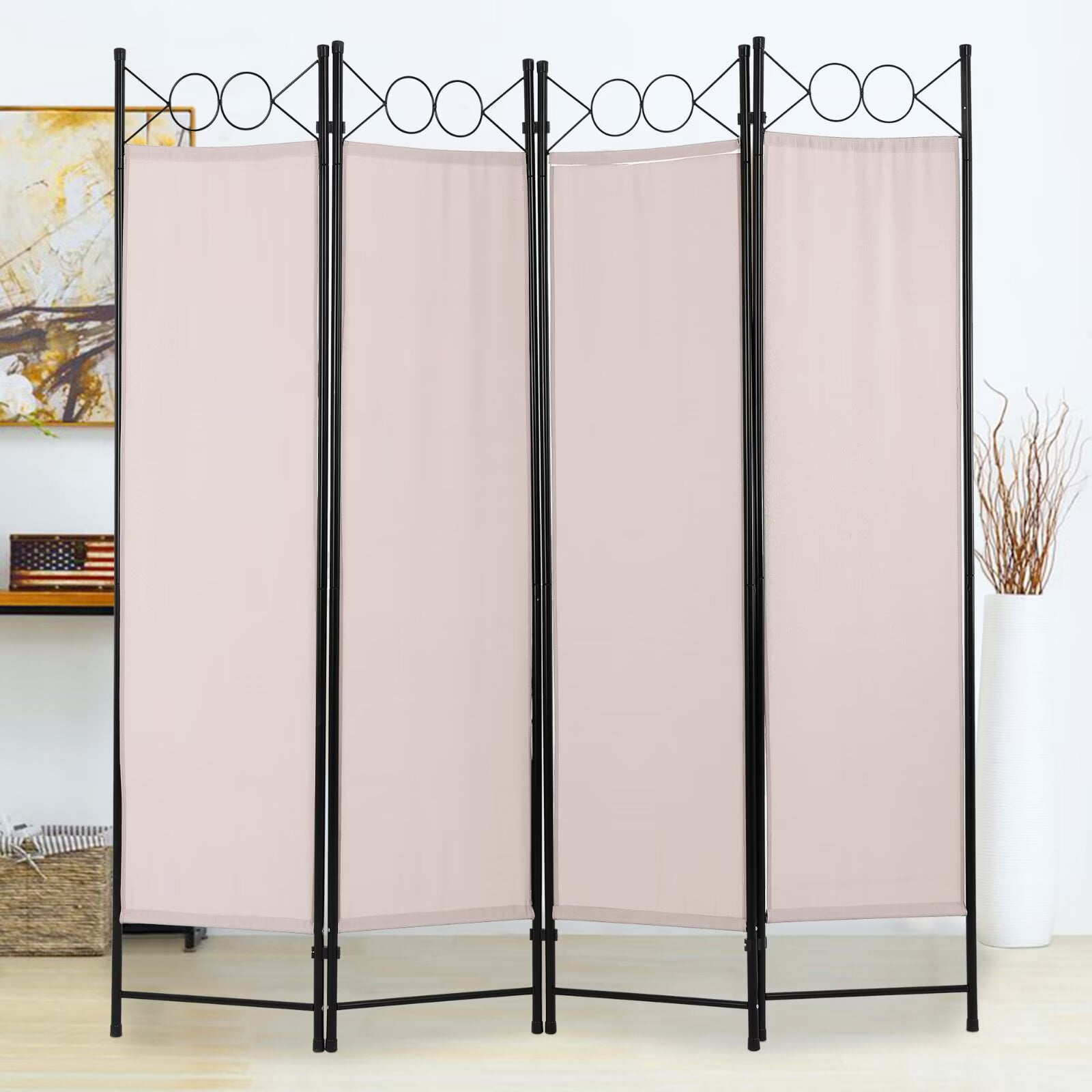 YRLLENSDAN,4 Panel,Room Dividers Panel,Folding Screen Room Divider,Office Partition Walls,Independent Type,Portable,Steel Frame,Tan