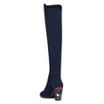 thumbnail image 3 of YDN Women Classic Round Closed Toe Knee High Boots Rhinestone Block High Heel Long Boots Fall Winter Dressy Shoes Size 7 Navy, 3 of 4