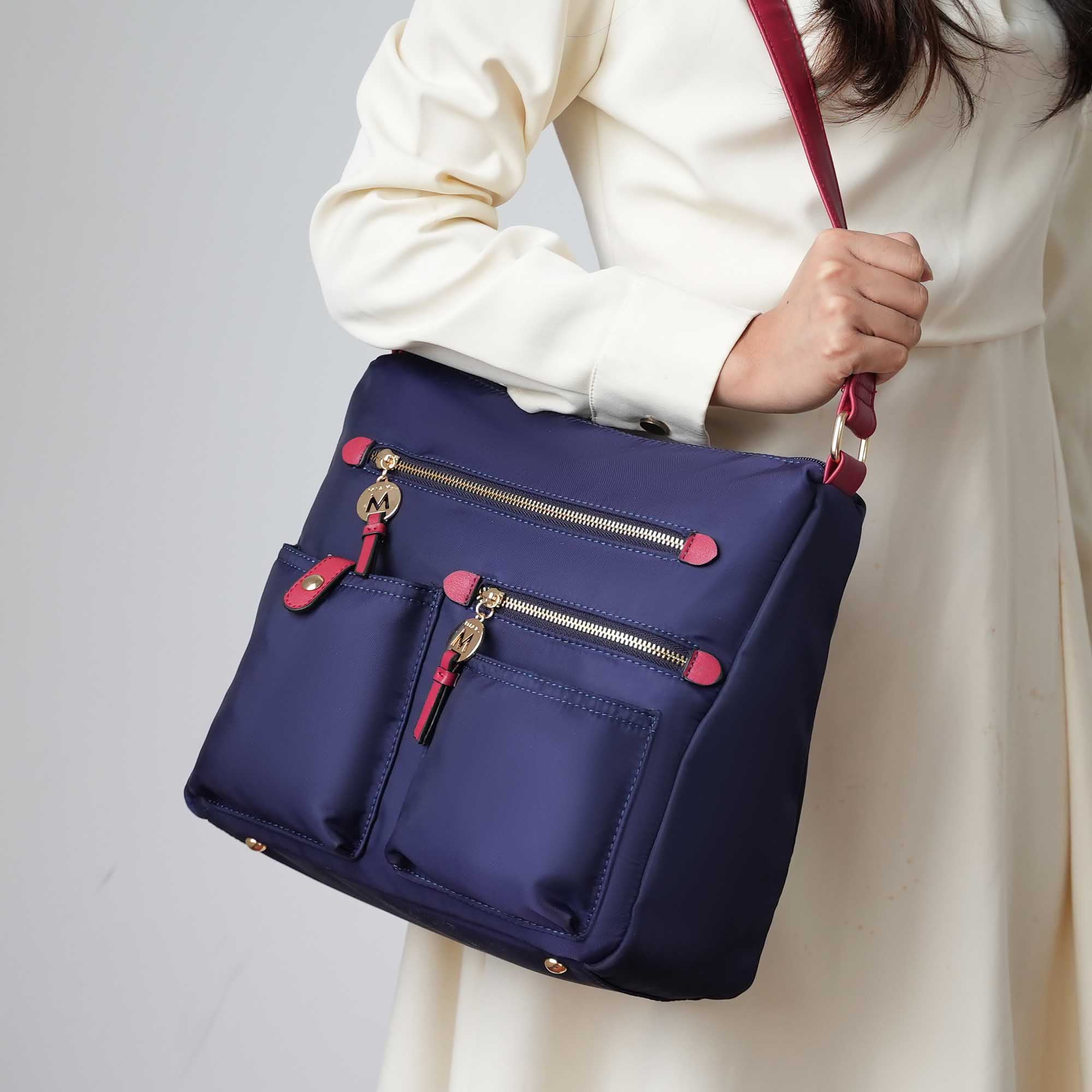 MKF Collection Serena Women’s Shoulder Bag Color-Block Nylon – Lightweight, Stylish, and Functional by Mia K - Navy Wine