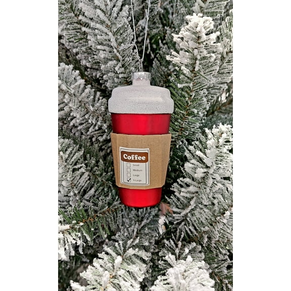 Christmas Glass Ornament - Christmas Coffee Cup by Wizardi F07M3-5 HB-SY25136
