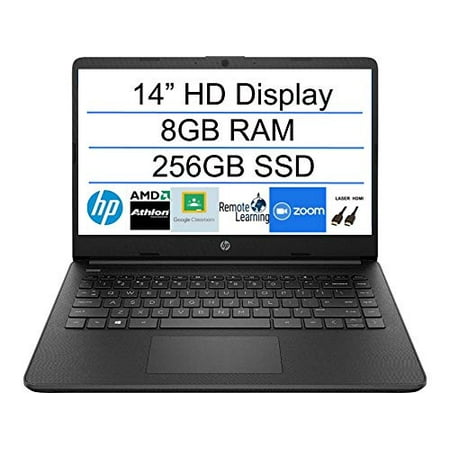 2020 Newest HP 14 Inch Premium Laptop, AMD Athlon Silver 3050U up to 3.2 GHz(Beat i5-7200U), 8GB DDR4 RAM, 256GB SSD, Bluetooth, Webcam,WiFi,Type-C, HDMI, Windows 10 S, Black + Laser HDMI