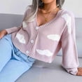 thumbnail image 2 of Rebeca Con Cuello En V Para Mujer, Patrón De Nube Blanca De Un Solo Pecho A La Moda, Suéteres De Rebeca Para Mujer, Tela Acrílica Para Informal Para Vacaciones ANGGREK Otros, 2 of 7