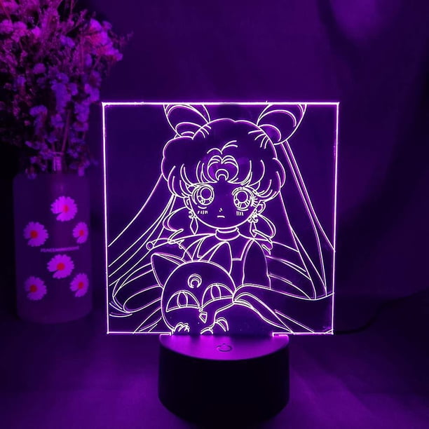 Luz 3d De Anime De Noche De Luna Para Niñas Lámpara De Mesa Led Manga Colorida Rgb Con Sensor De Decoración