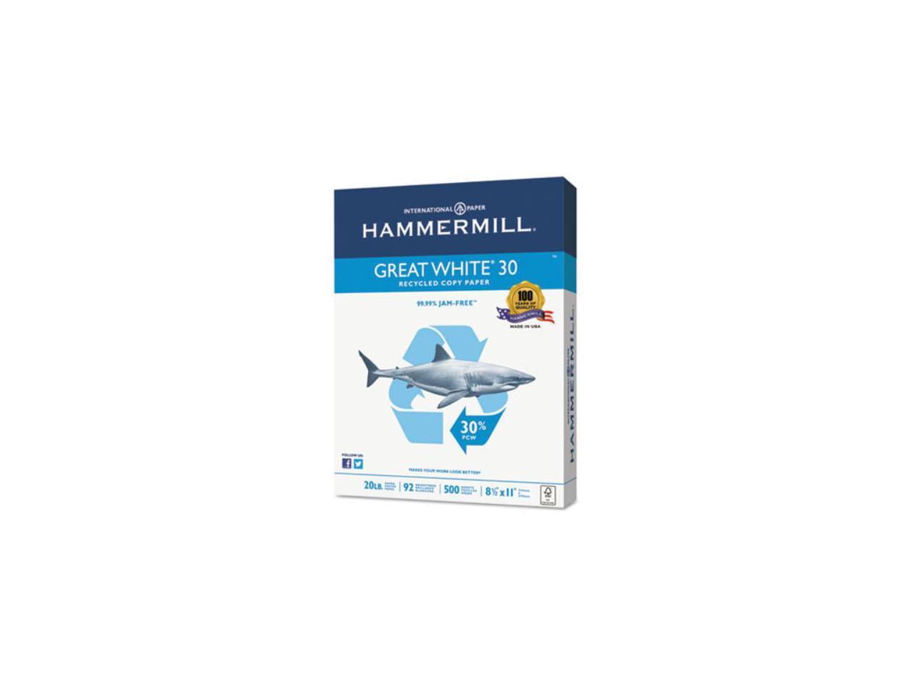 Hammermill Paper, Great White 100% Recycled Printer Paper, 8.5 x 11 Paper, Letter size, 20lb Paper, 92 Bright, 1 Ream / 500 Sheets (086790R) Acid Free